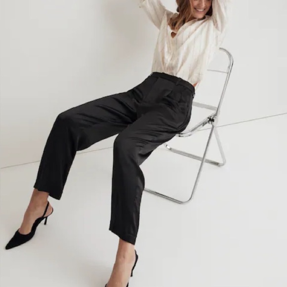 Madewell Women's Black Turner Tapered Satin Pants